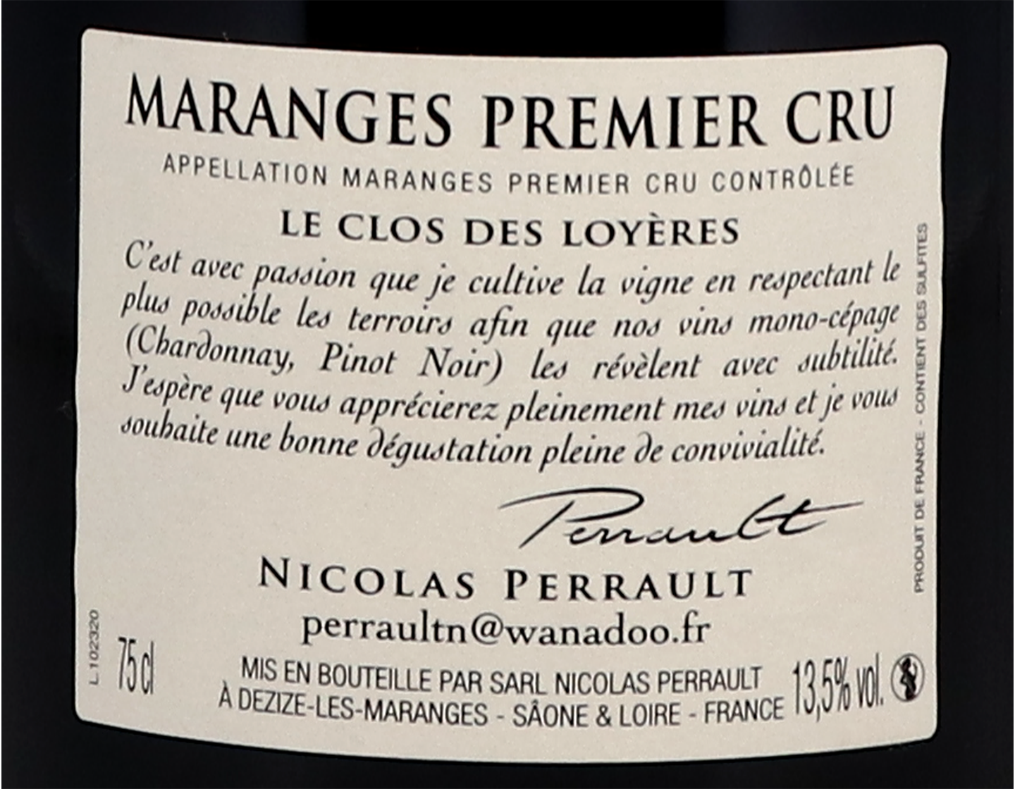 Dom Nicolas Perrault Maranges PC Clos des Loyeres 2018