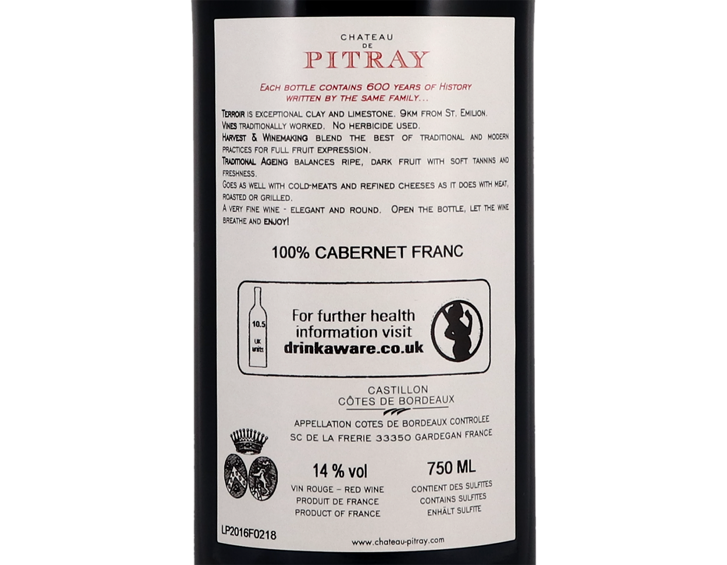 Ch de Pitray Cabernet Franc Castillon 2016