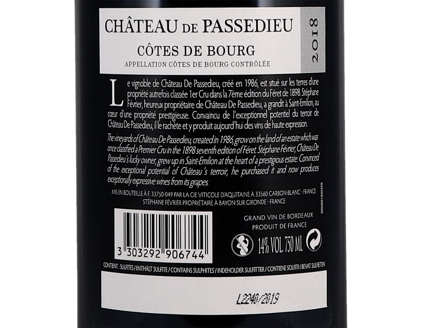 Ch Passedieu Cotes de Bourg 2018