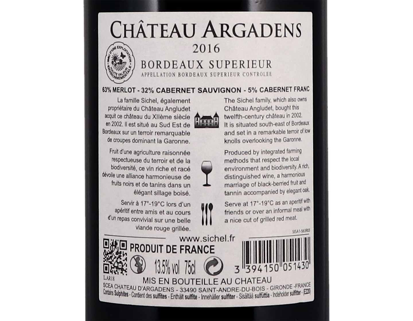 Ch Argadens Rouge Bordeaux Superieur 2016