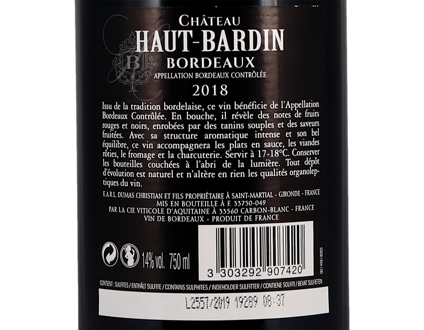 Château Haut-Bardin, Bordeaux 2018