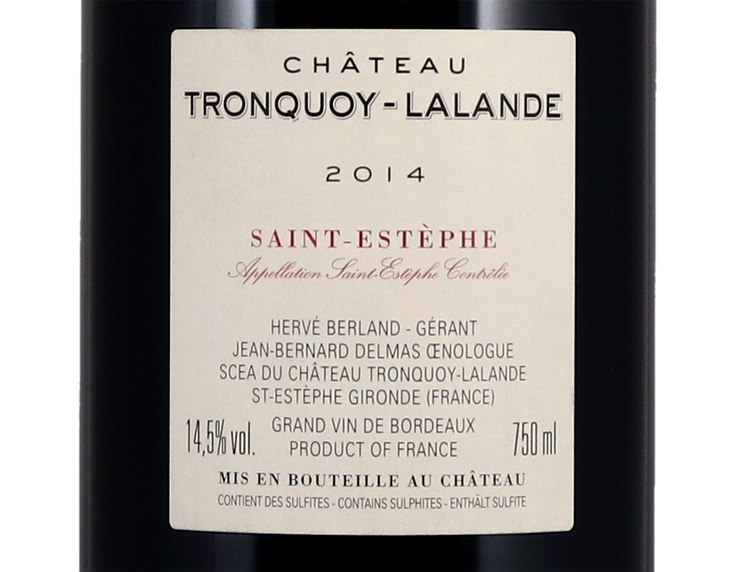 Ch Tronquoy Lalande Saint-Estephe 2014
