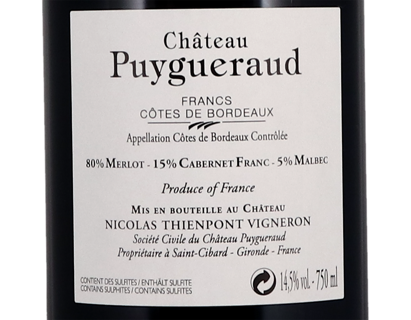 Ch Puygueraud Cotes de Francs 2016