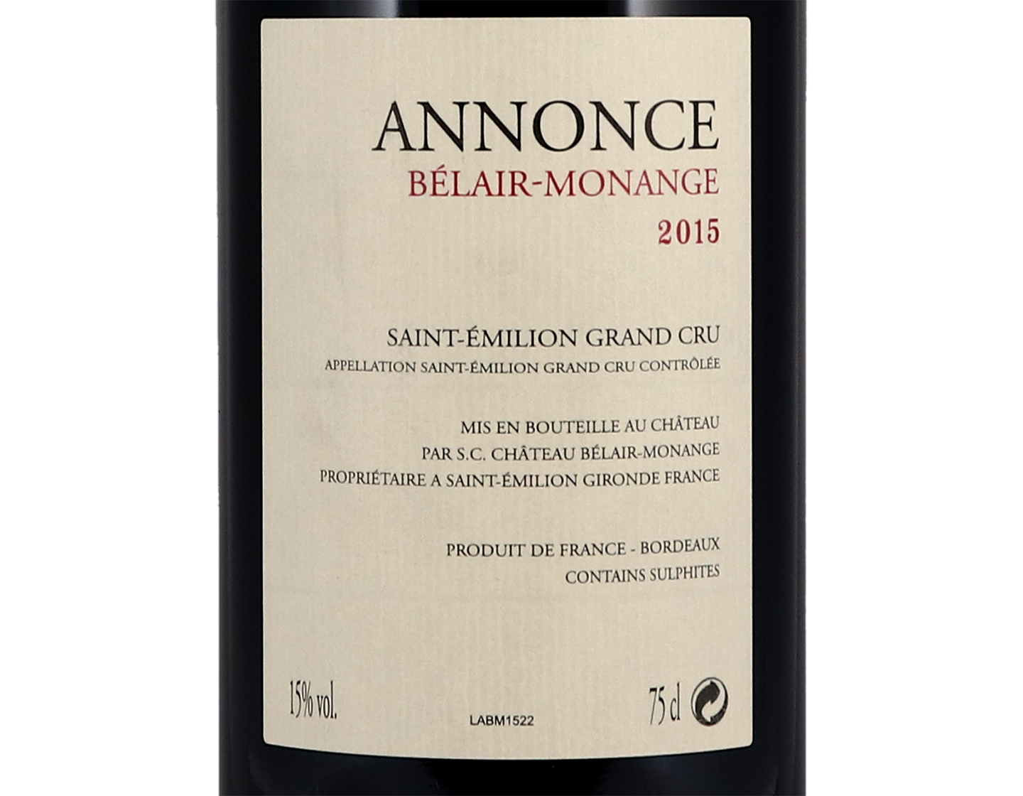 Annonce de Belair-Monange Saint-Emilion 2015