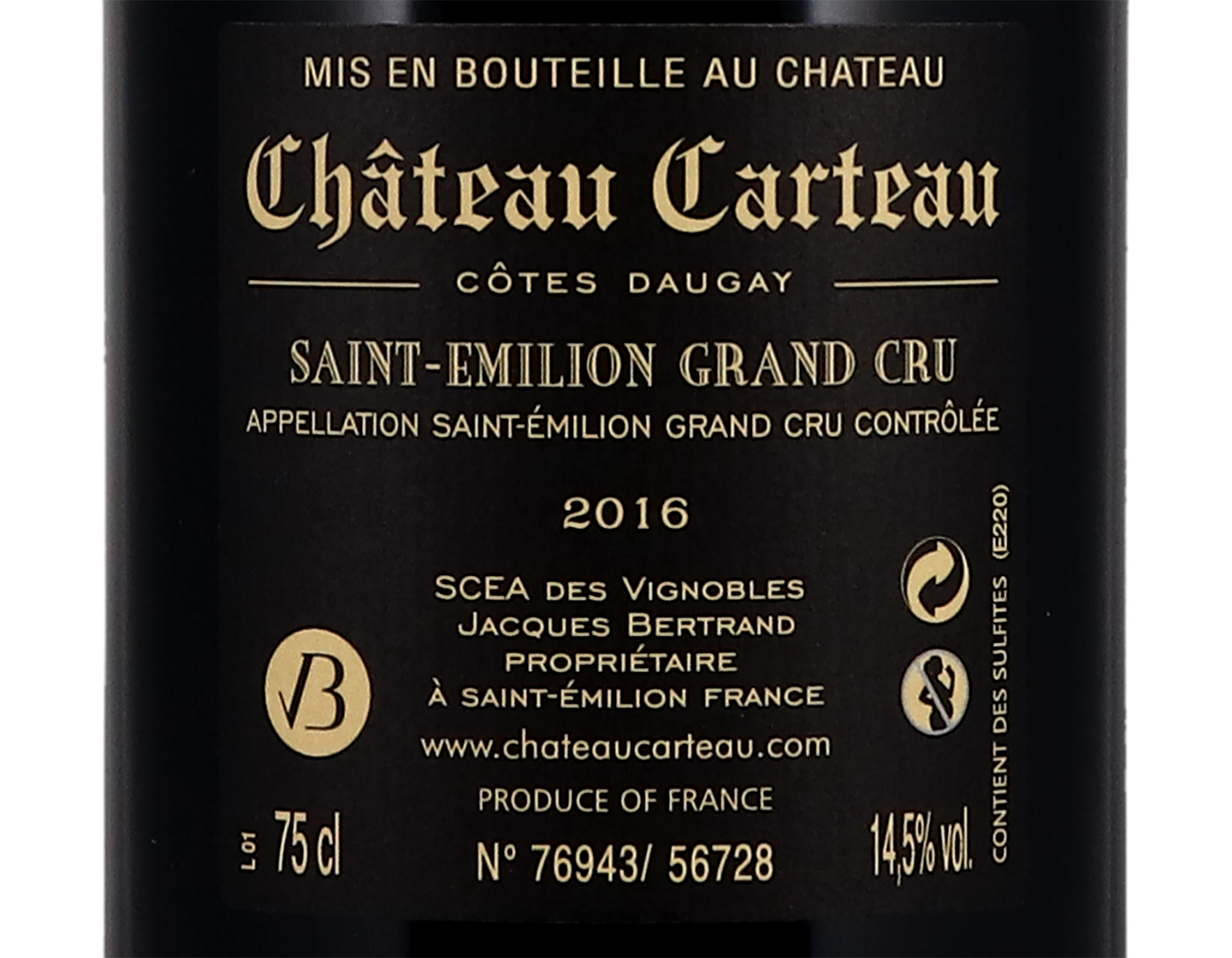 Ch Carteau Cotes Daugay Saint Emilion 2016