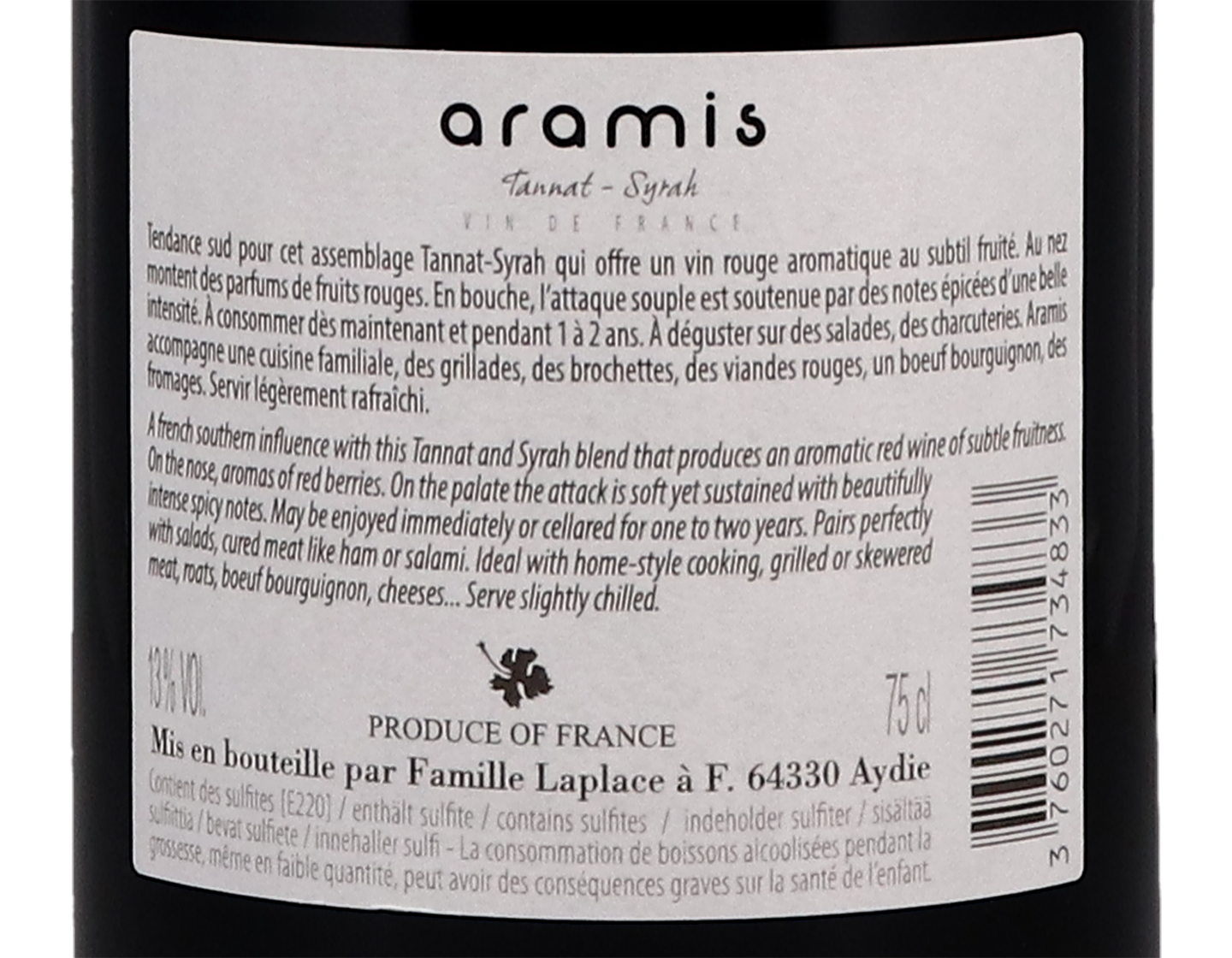 Tannat-Syrah ‘Aramis', Laplace, Vin de France 2018