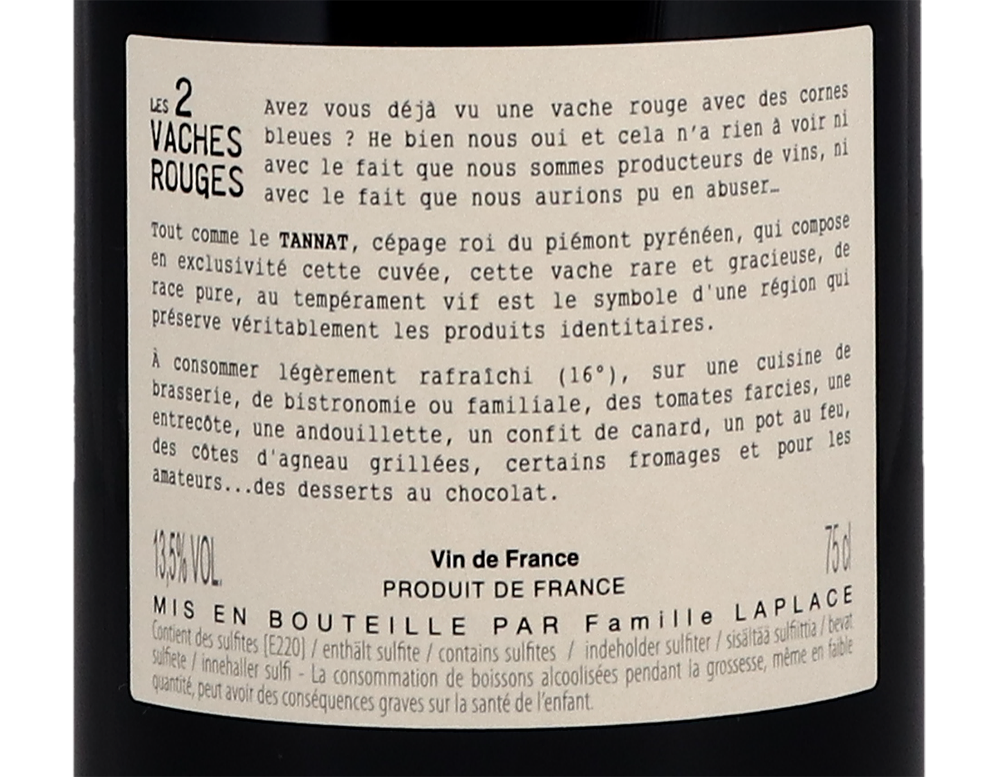 Tannat Les Deux Vaches Rouges, Vin de France, Famille Laplace 2018