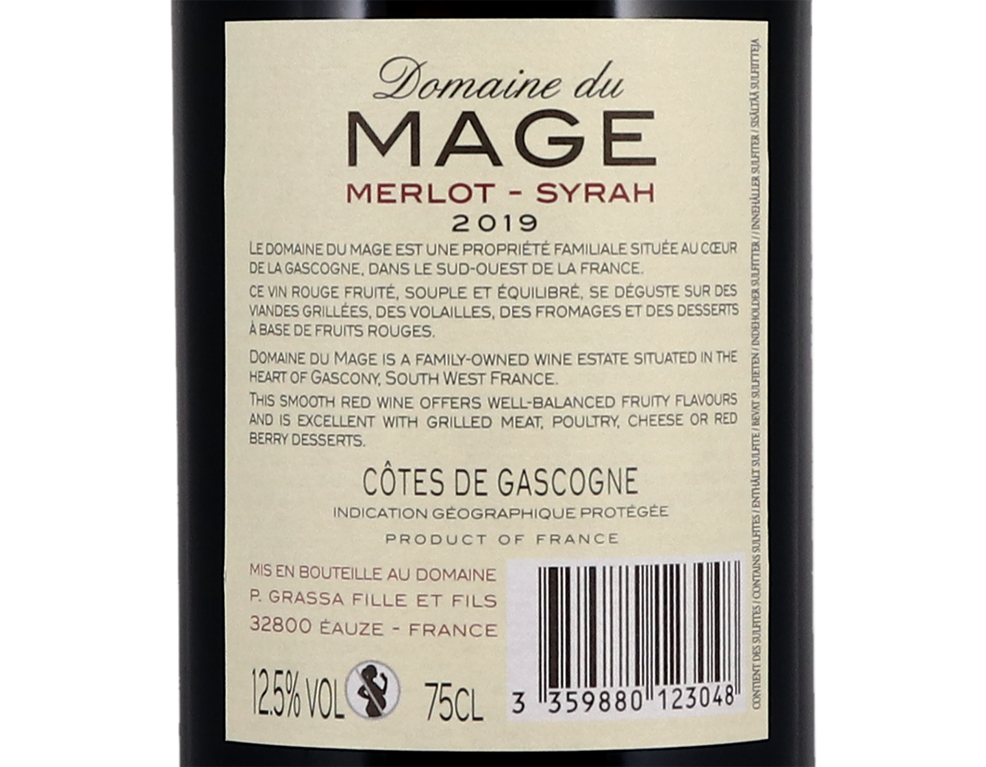 Domaine du Mage Merlot Syrah Vin de Pays de Gascogne 2019