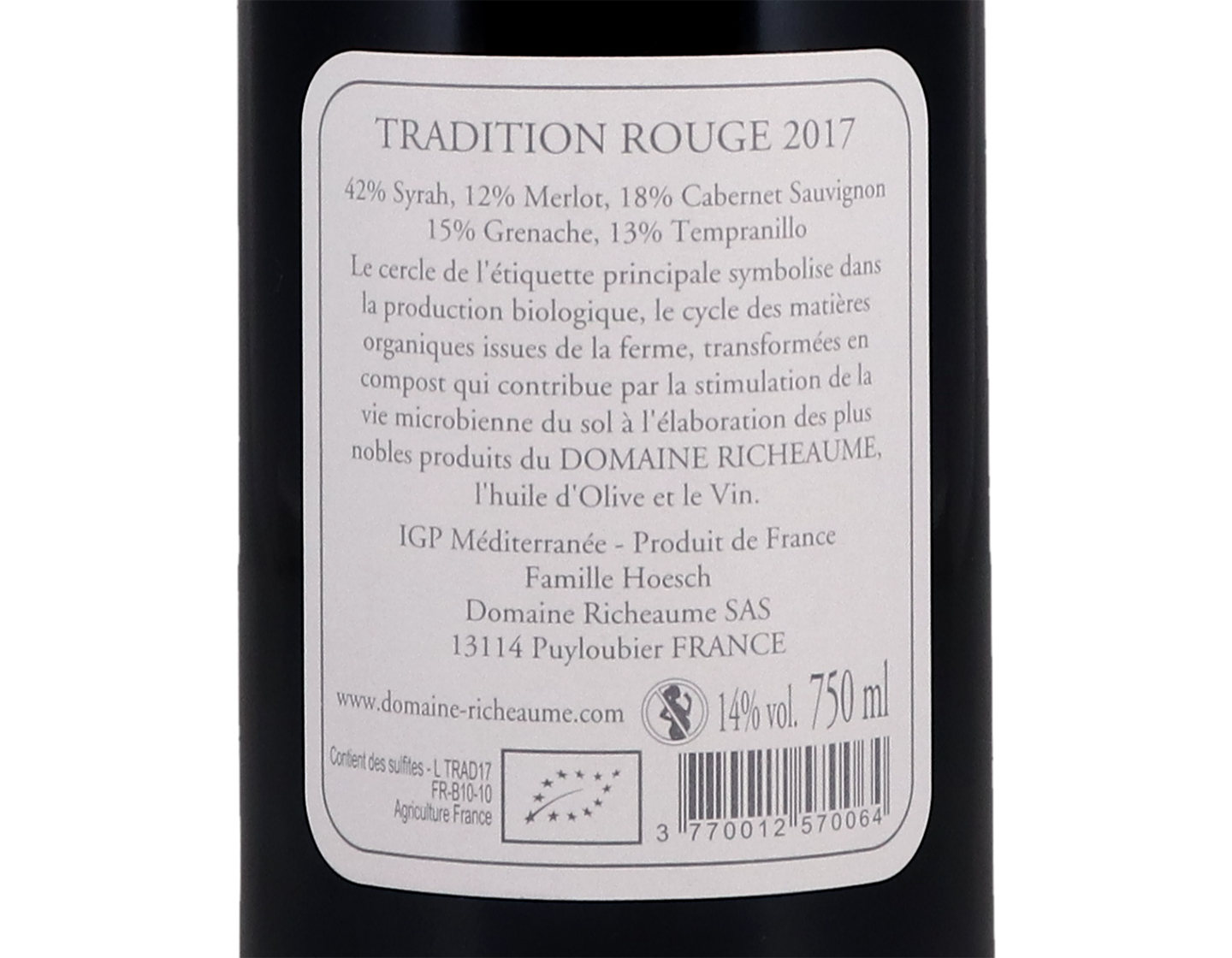 Domaine Richeaume Rouge Tradition 2017 ORGANIC