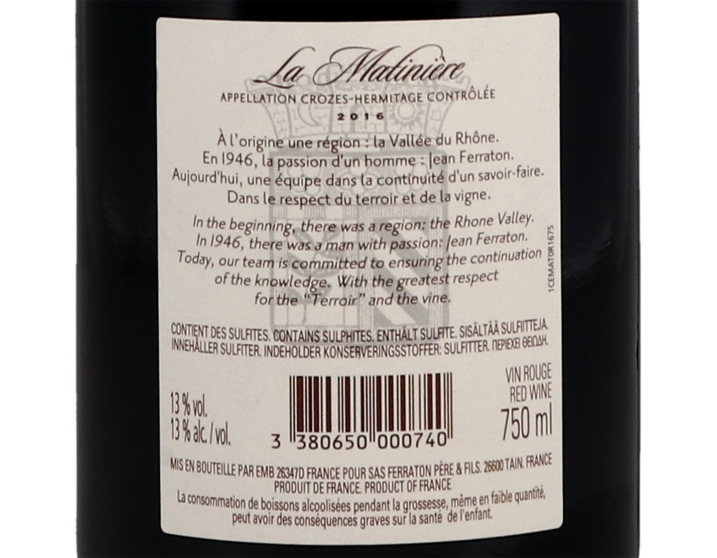 Crozes-Hermitage La Matinière, Ferraton 2016