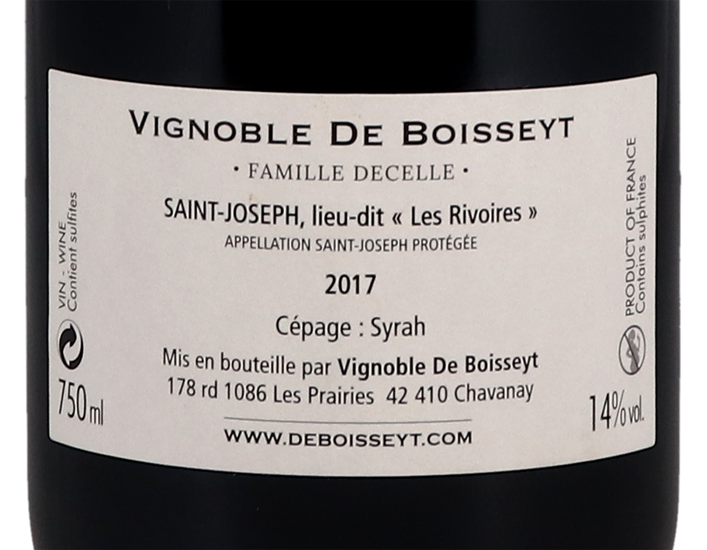 Saint Joseph Les Rivoires Vignobles de Boisseyt 2017