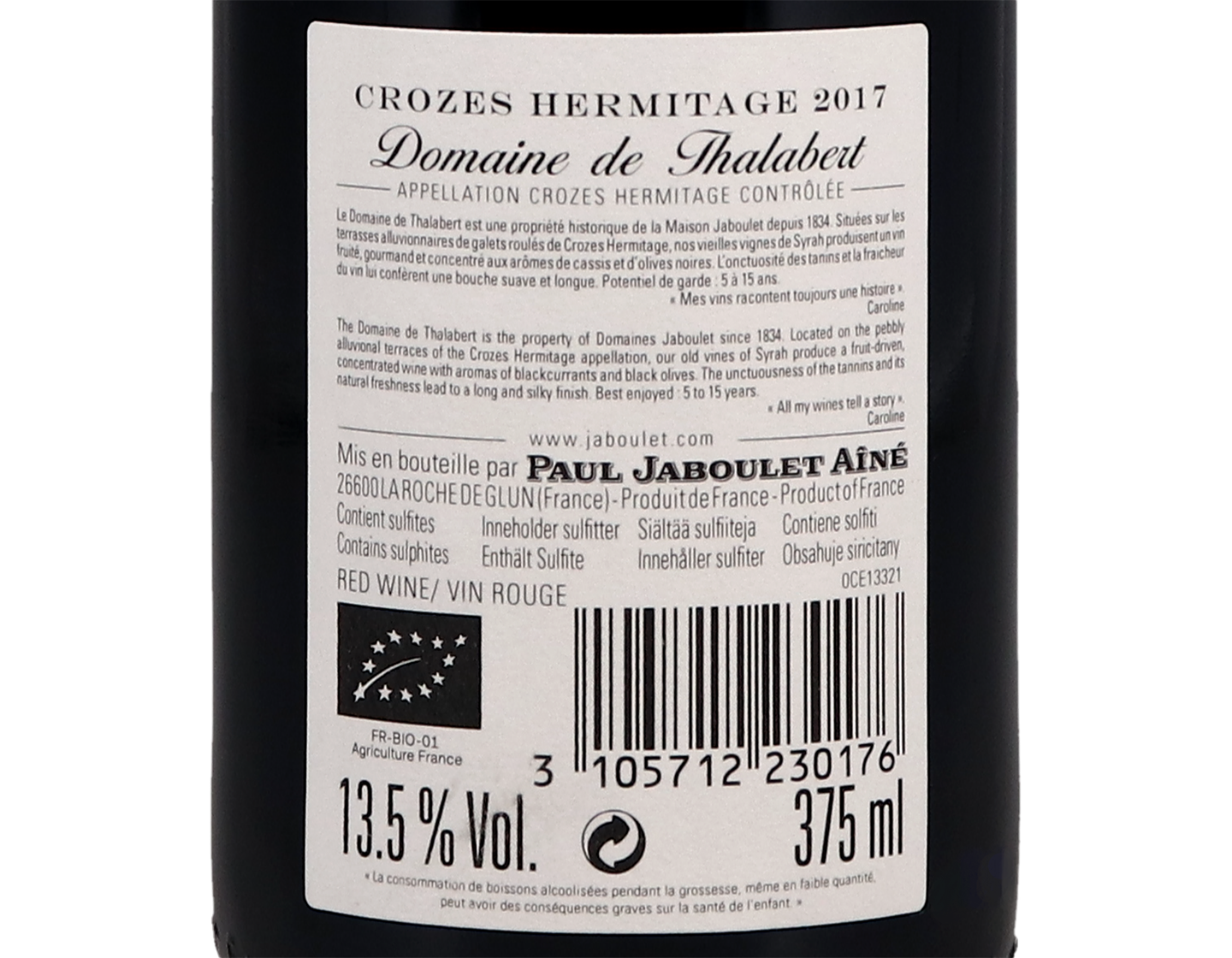 Half bottle of Crozes Hermitage Domaine de Thalabert Paul Jaboulet Aine 2017