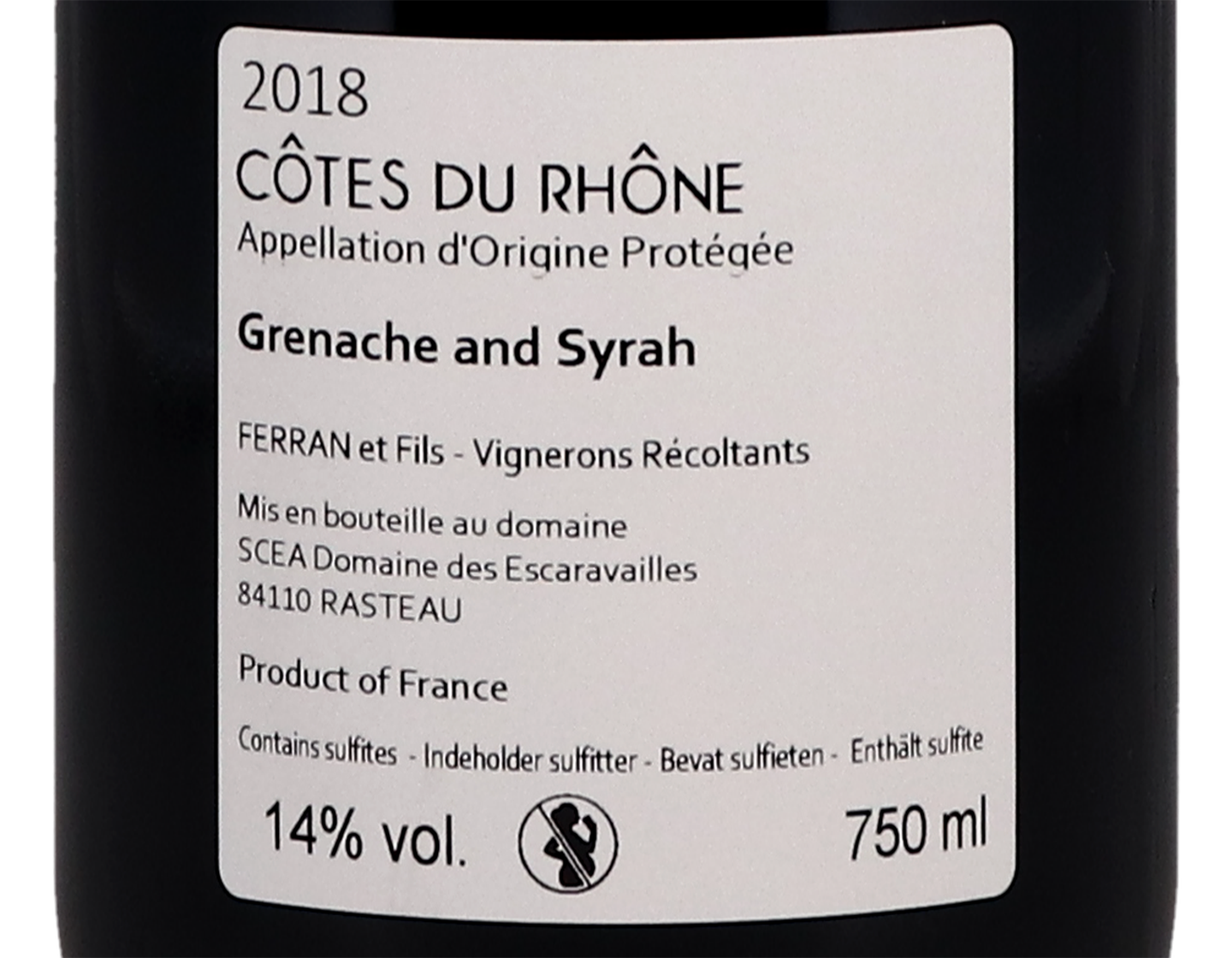 Côtes-du-Rhône Sablières, Domaine des Escaravailles 2018