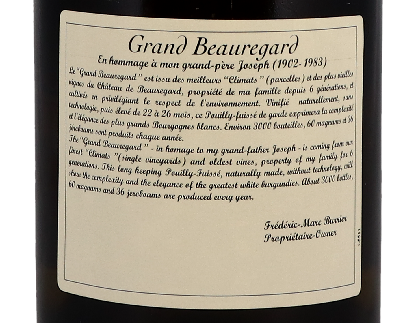 Chateau de Beauregard Pouilly Fuisse Grand Beauregard  2011