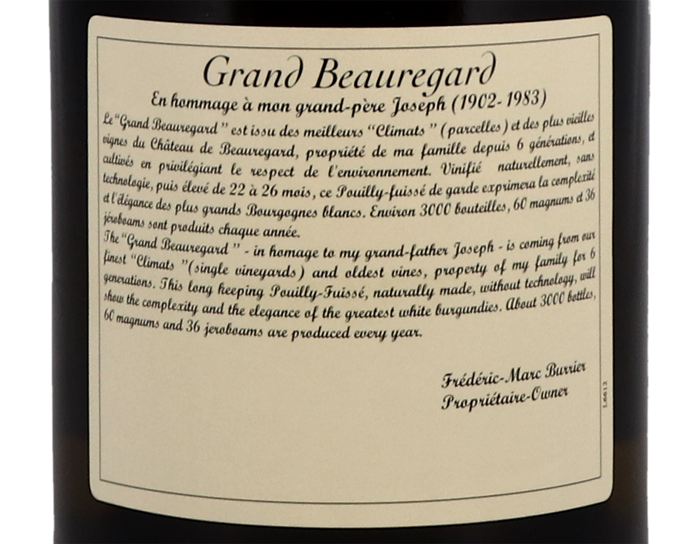 Ch de Beauregard Grand Beauregard Pouilly Fuisse 2012