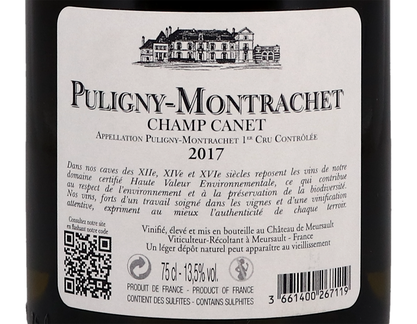 Ch de Meursault Puligny Montrachet PC Champ Canet 2017