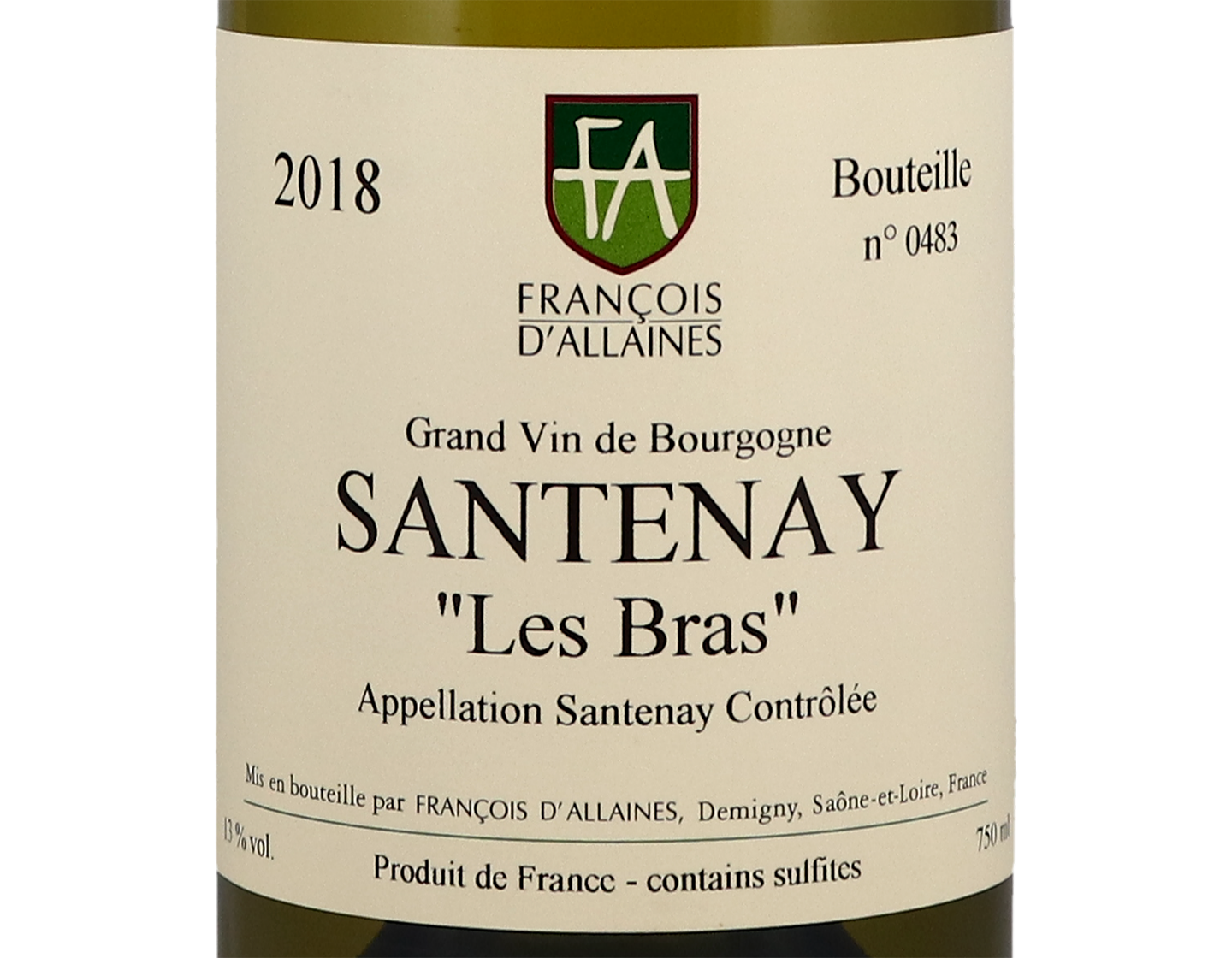 Domaine François d'Allaines, Santenay Blanc ‘Les Bras' 2018