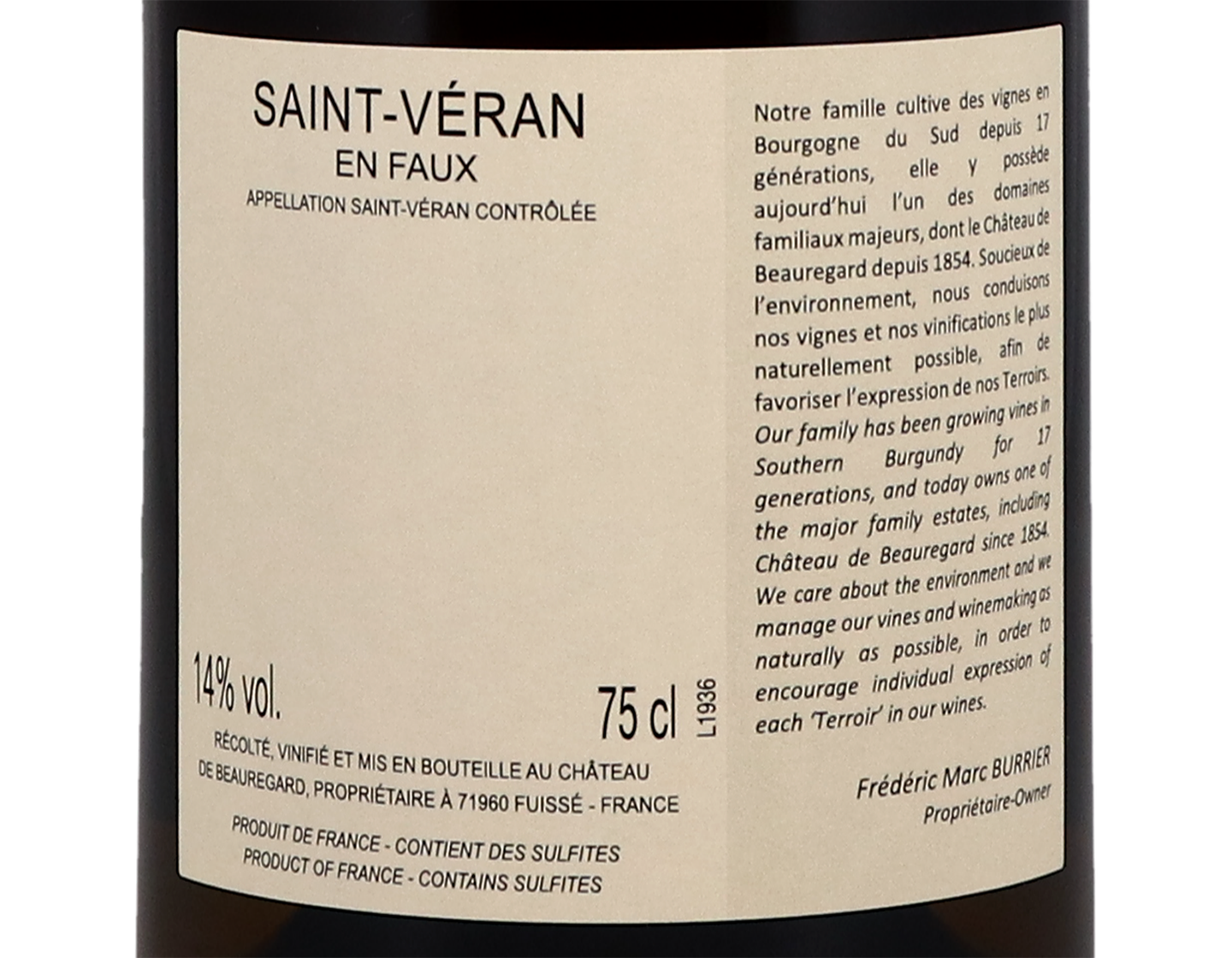 Ch de Beauregard St Veran En Faux 2019