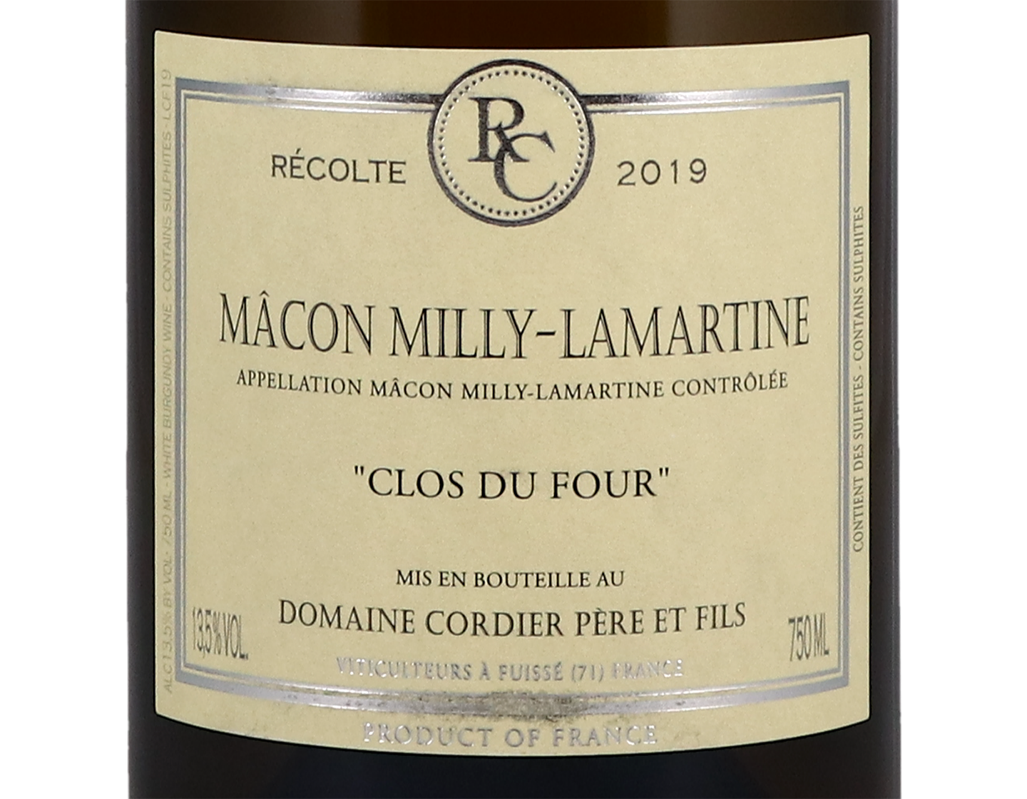 Domaine Cordier Macon Milly Lamartine Clos du Four 2019