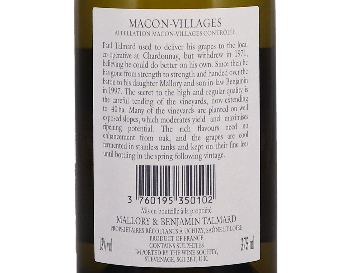 Half bottle of Domaine Mallory et Benjamin Talmard Macon Villages 2020
