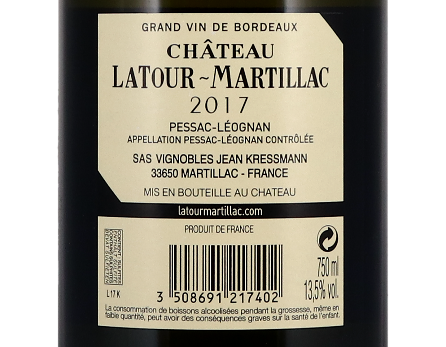 Latour Martillac Blanc Pessac Leognan 2017