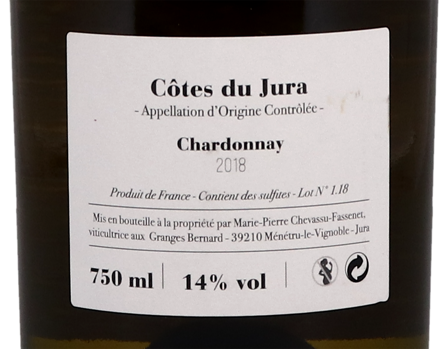 Cotes du Jura Chardonnay Domaine Chevassu Fassenet 2018