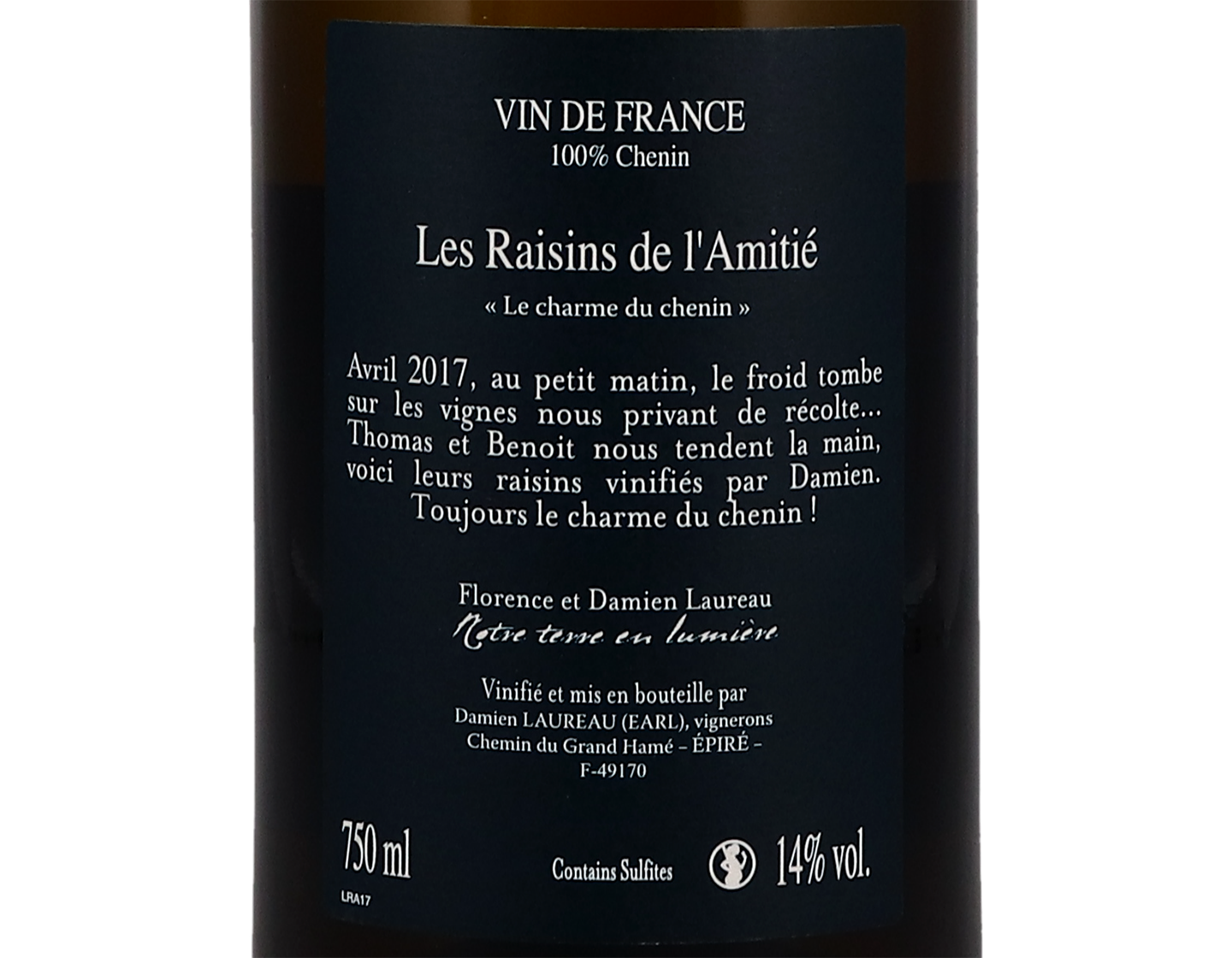 Vin de France Les Raisins de L'Amitié Chenin, Damien Laureau 2017