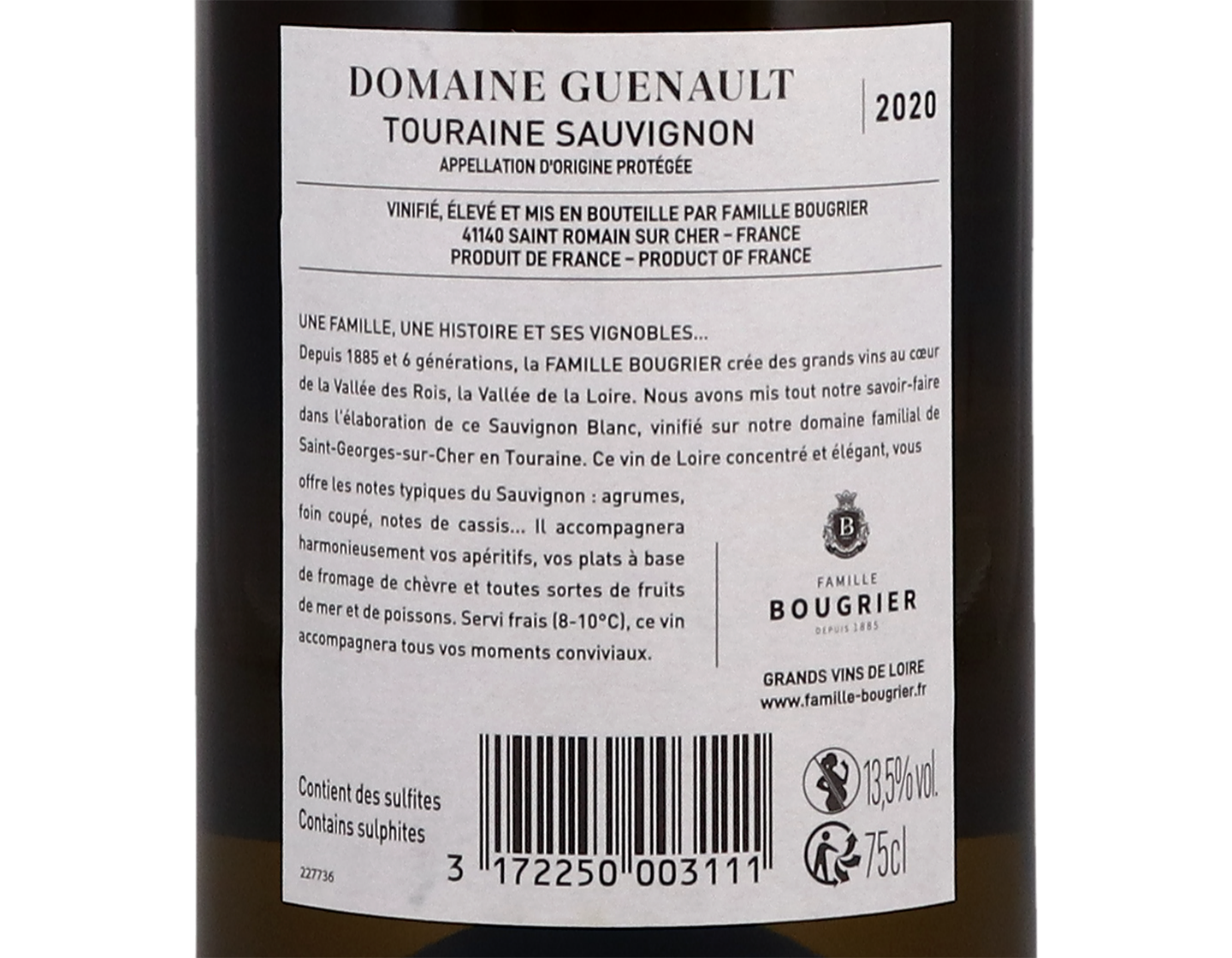 Touraine Sauvignon Domaine Guenault Bougrier 2020