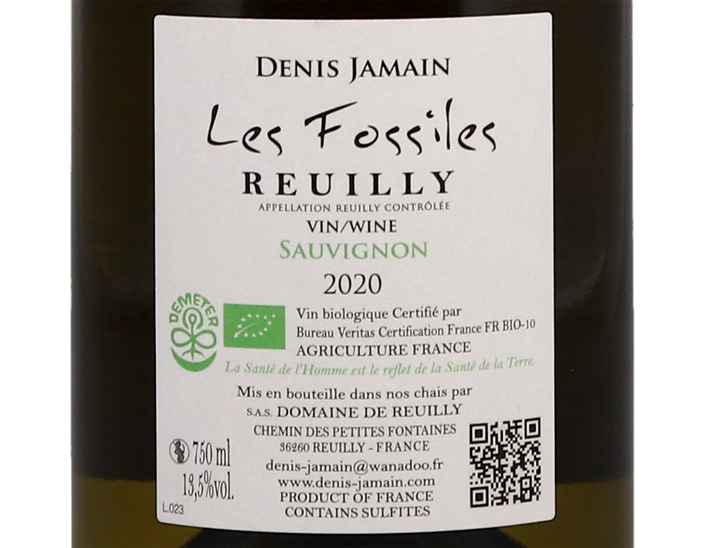 Reuilly Les Fossiles ORGANIC Dom de Reuilly 2020