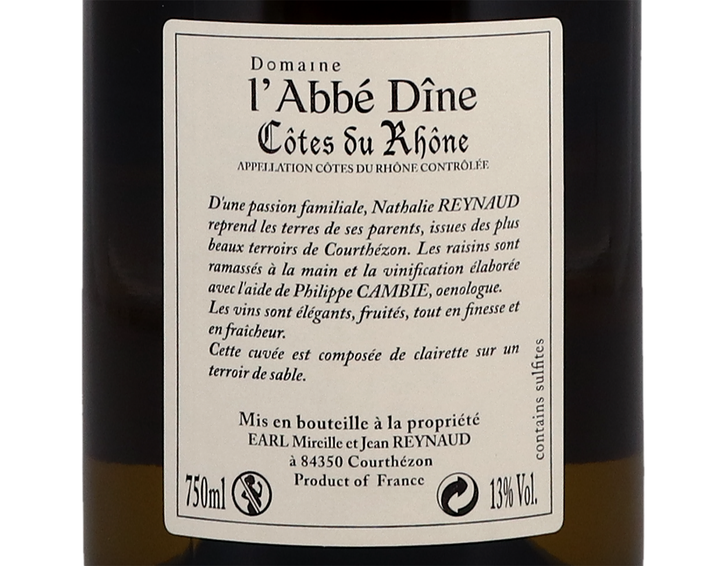 Côtes-du-Rhône Blanc L'Abbé Dine, Domaine Clos des Dines 2018