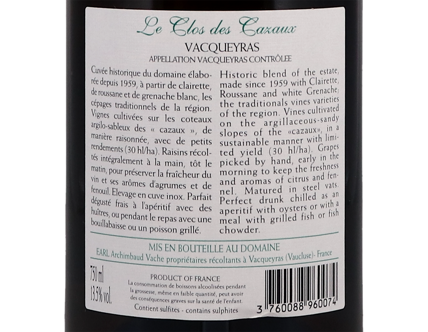 Vacqueyras Blanc Les Clefs d Or Clos des Cazaux 2019
