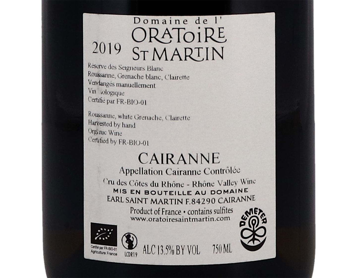 Cairanne Blanc Domaine de l'Oratoire Saint Martin 2019