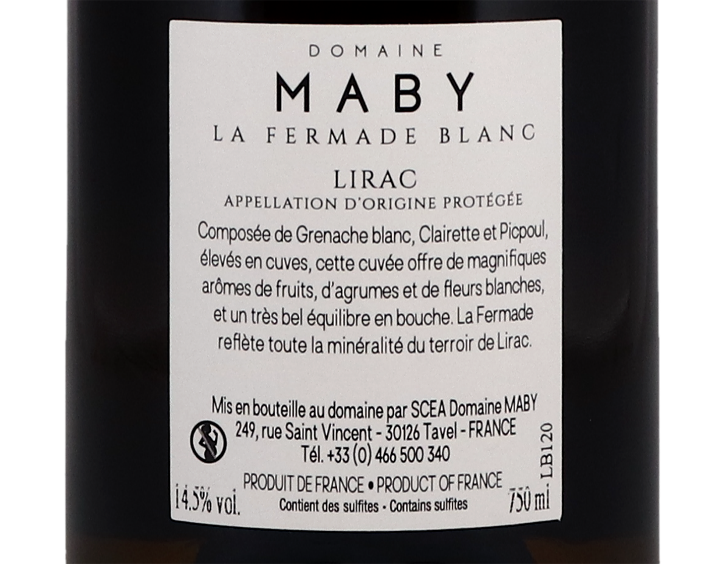 Lirac Blanc La Fermade Domaine Maby 2020
