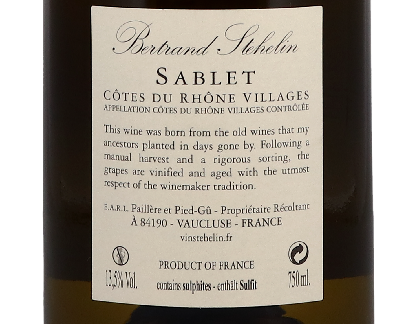 Sablet Blanc Bertrand Stehelin 2019