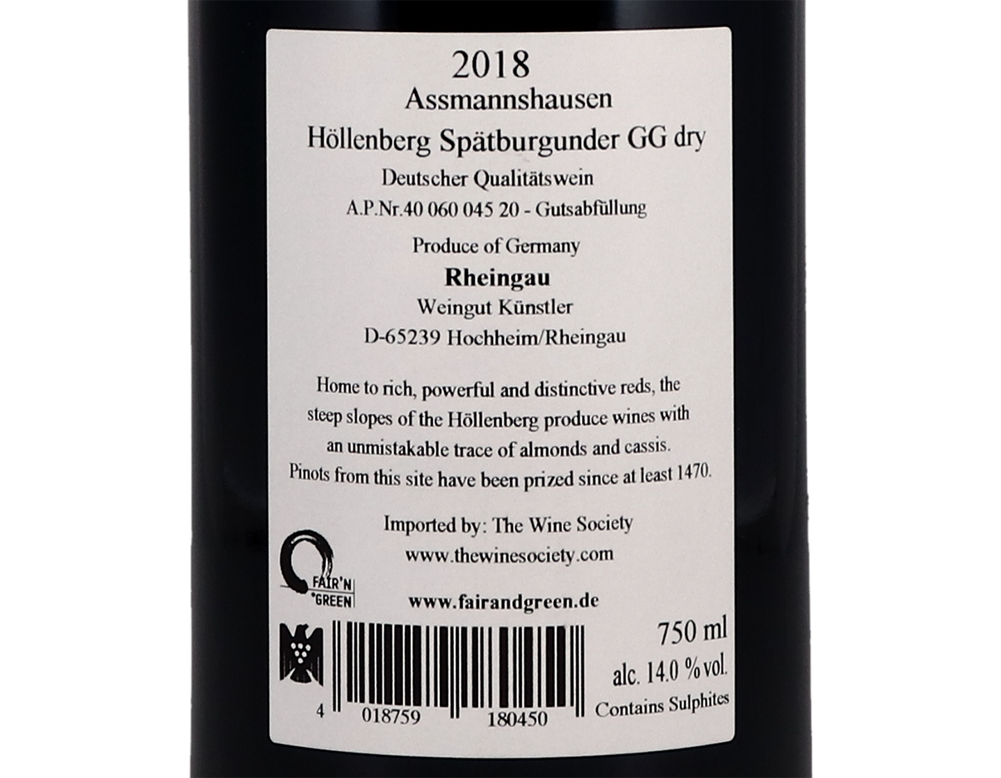 Assmansshauser Hollenbergh Pinot Noir GG Kunstler 2018