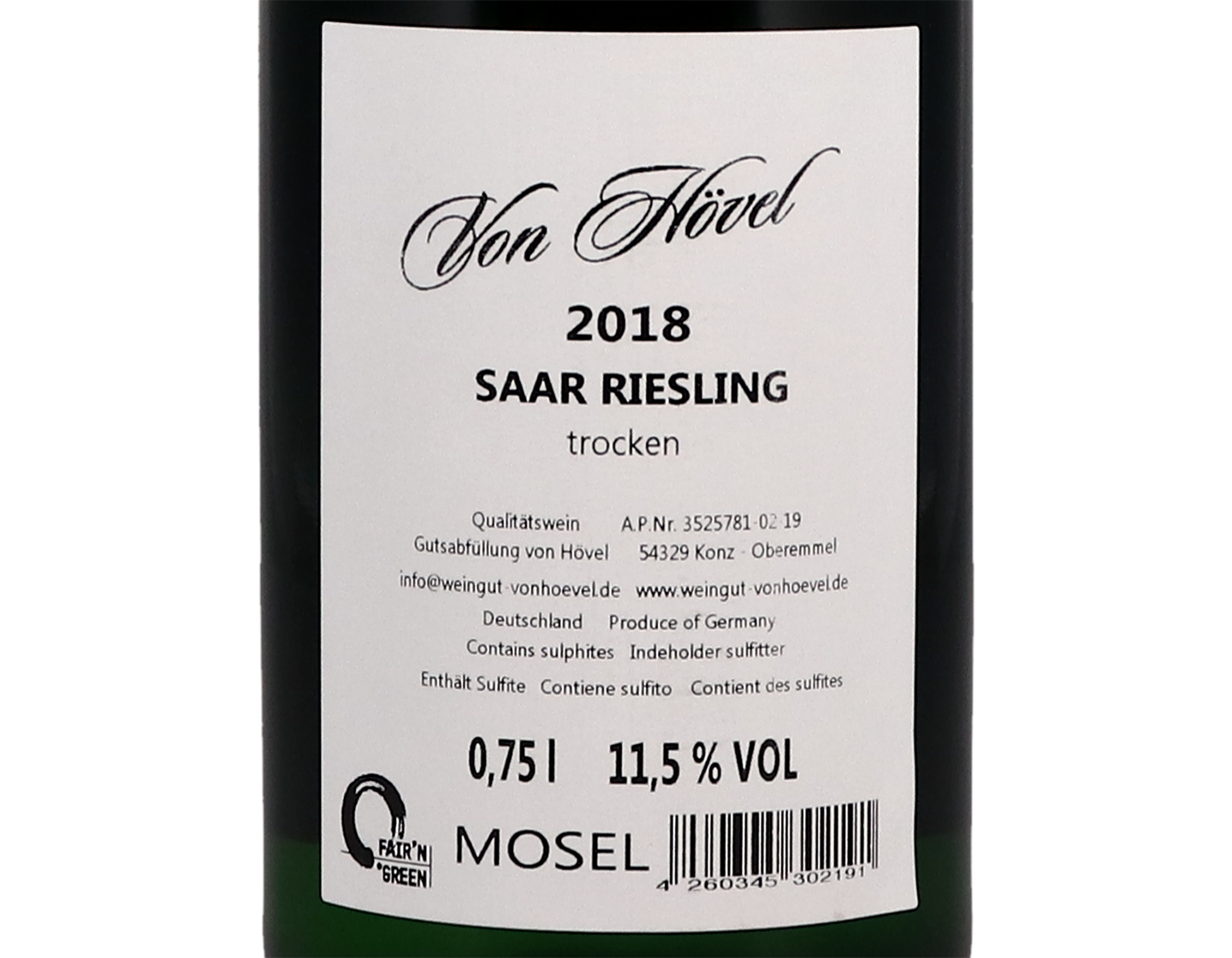 Saar Riesling Trocken Von Hovel 2018