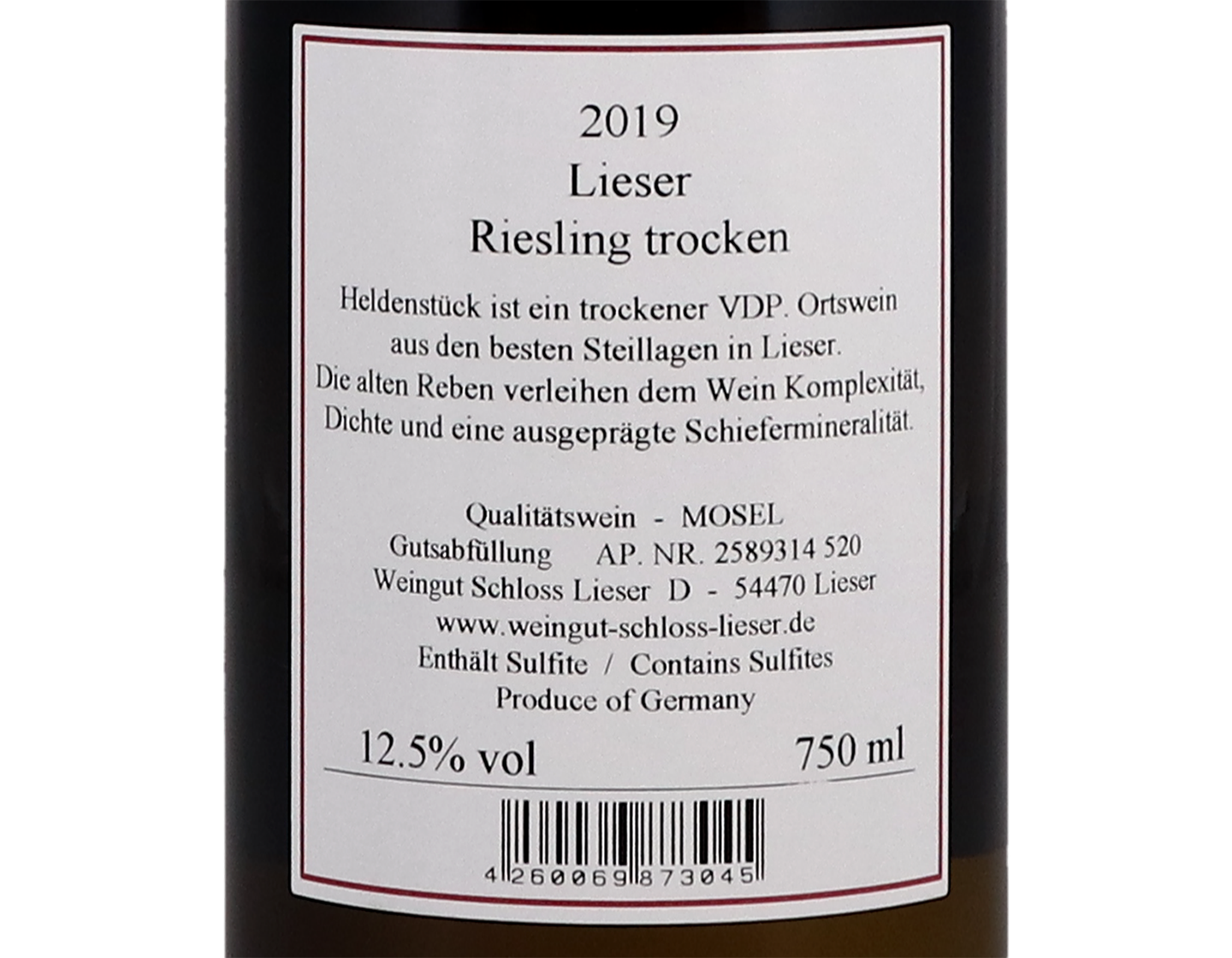 Heldenstuck Riesling Trocken Schloss Lieser 2019