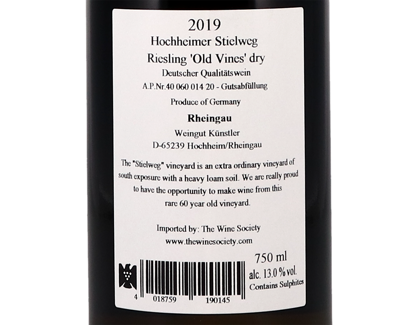 Hochheimer Stielweg Riesling Alte Reben Trocken 2019 Kunstler
