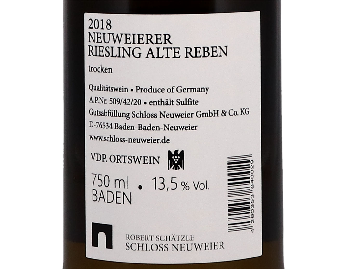 Neuweierer Riesling Alte Reben Schloss Neuweier 2018