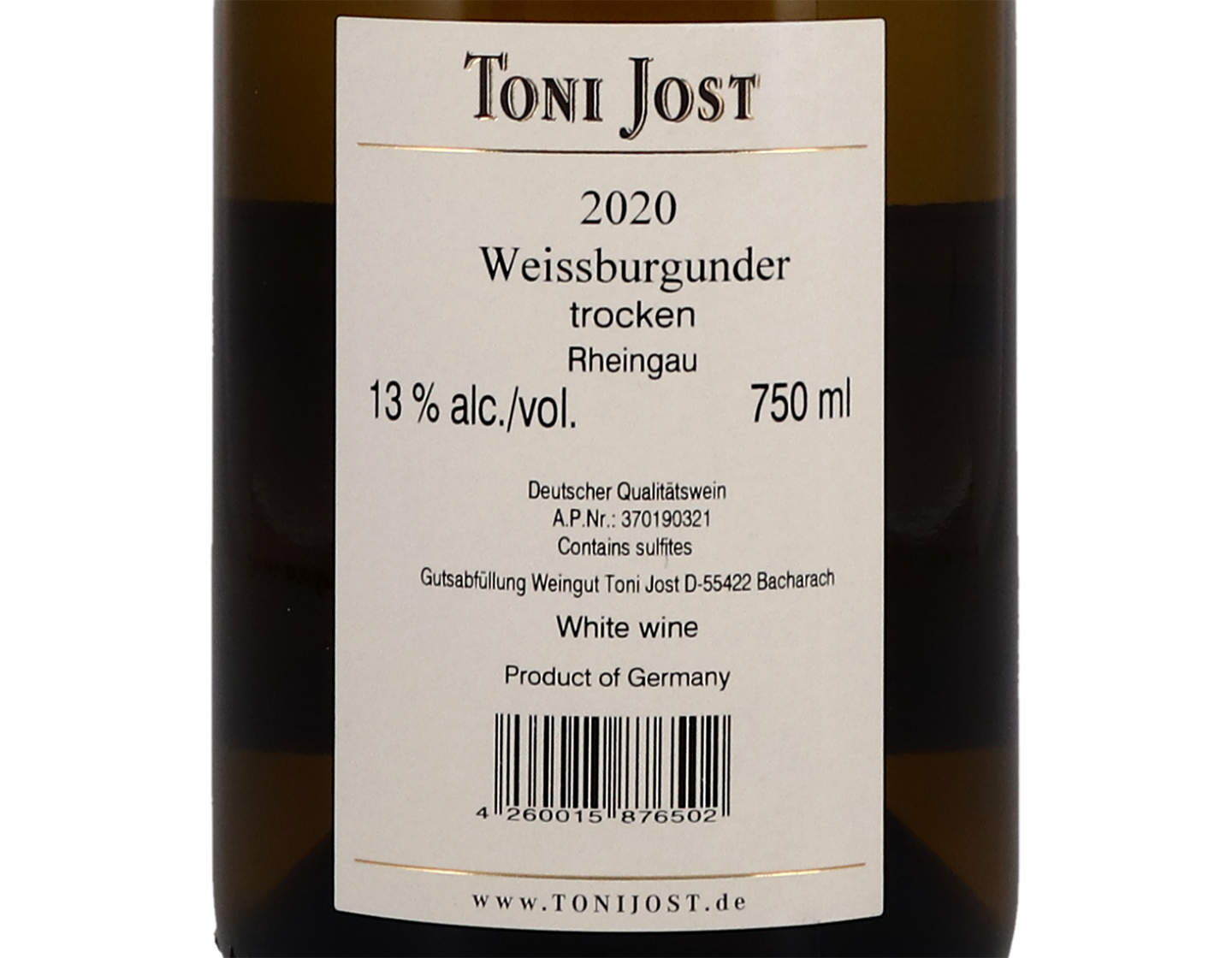 Weissburgunder Rheingau Toni Jost 2020