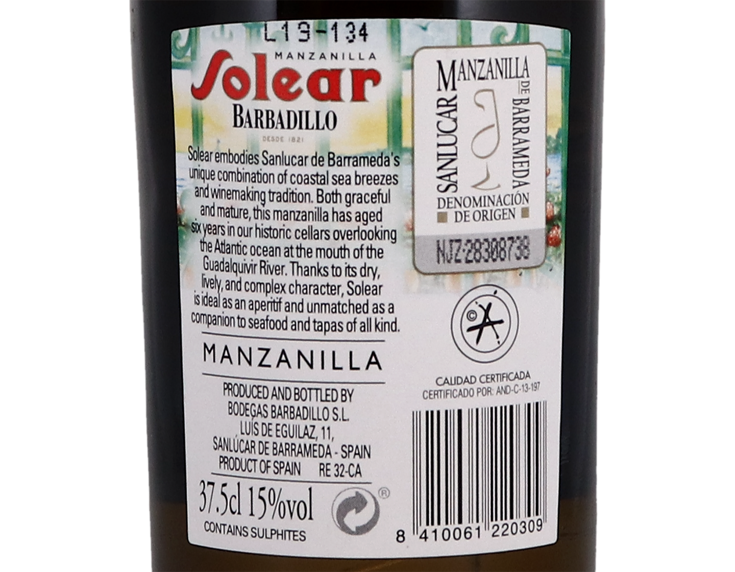 Half bottle of Solear Manzanilla Barbadillo