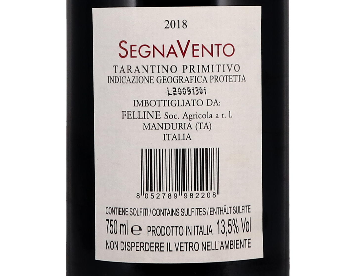 Tarantino Primitivo Segnavento Pervini 2018