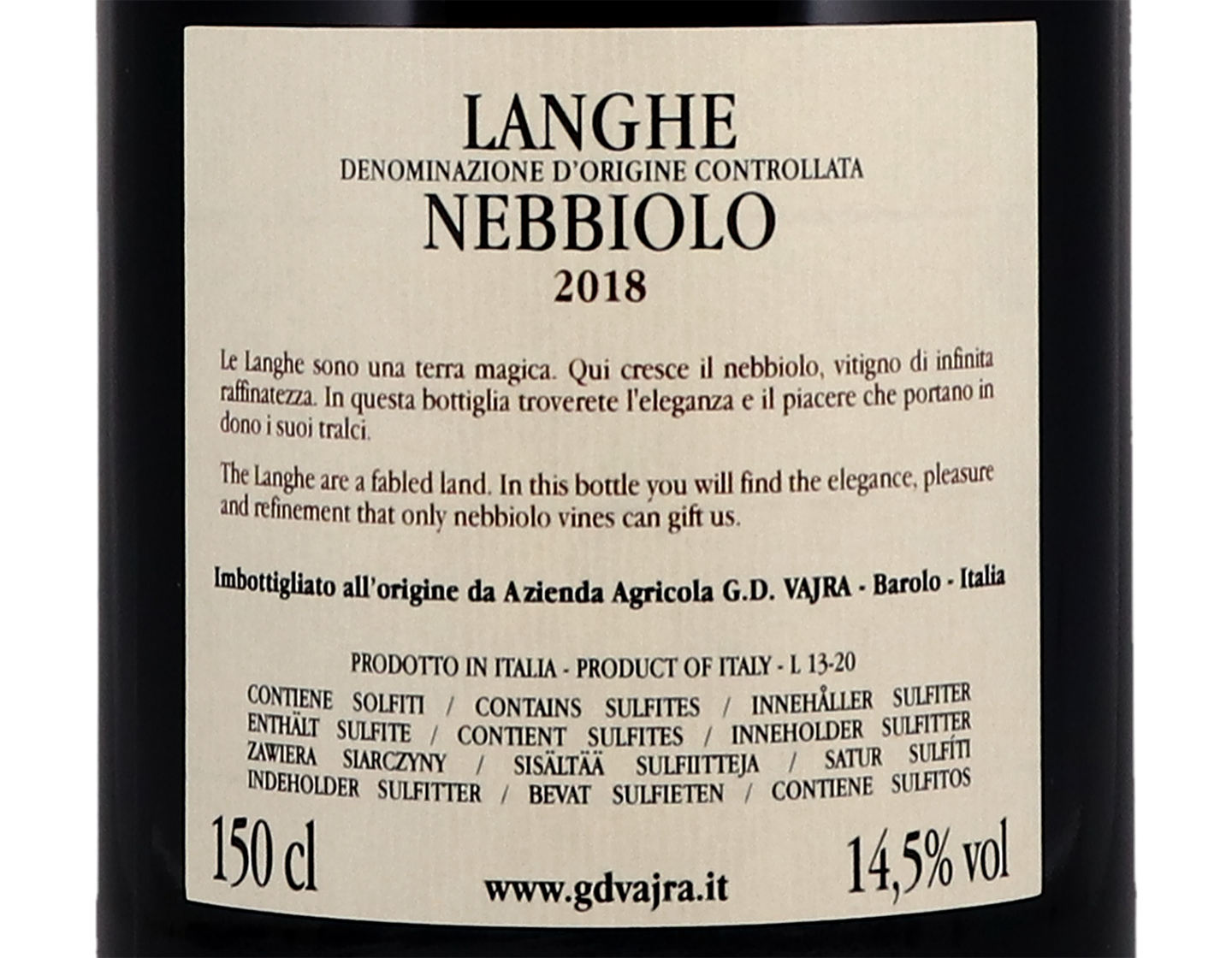 Magnum of Nebbiolo Langhe GD Vajra 2018