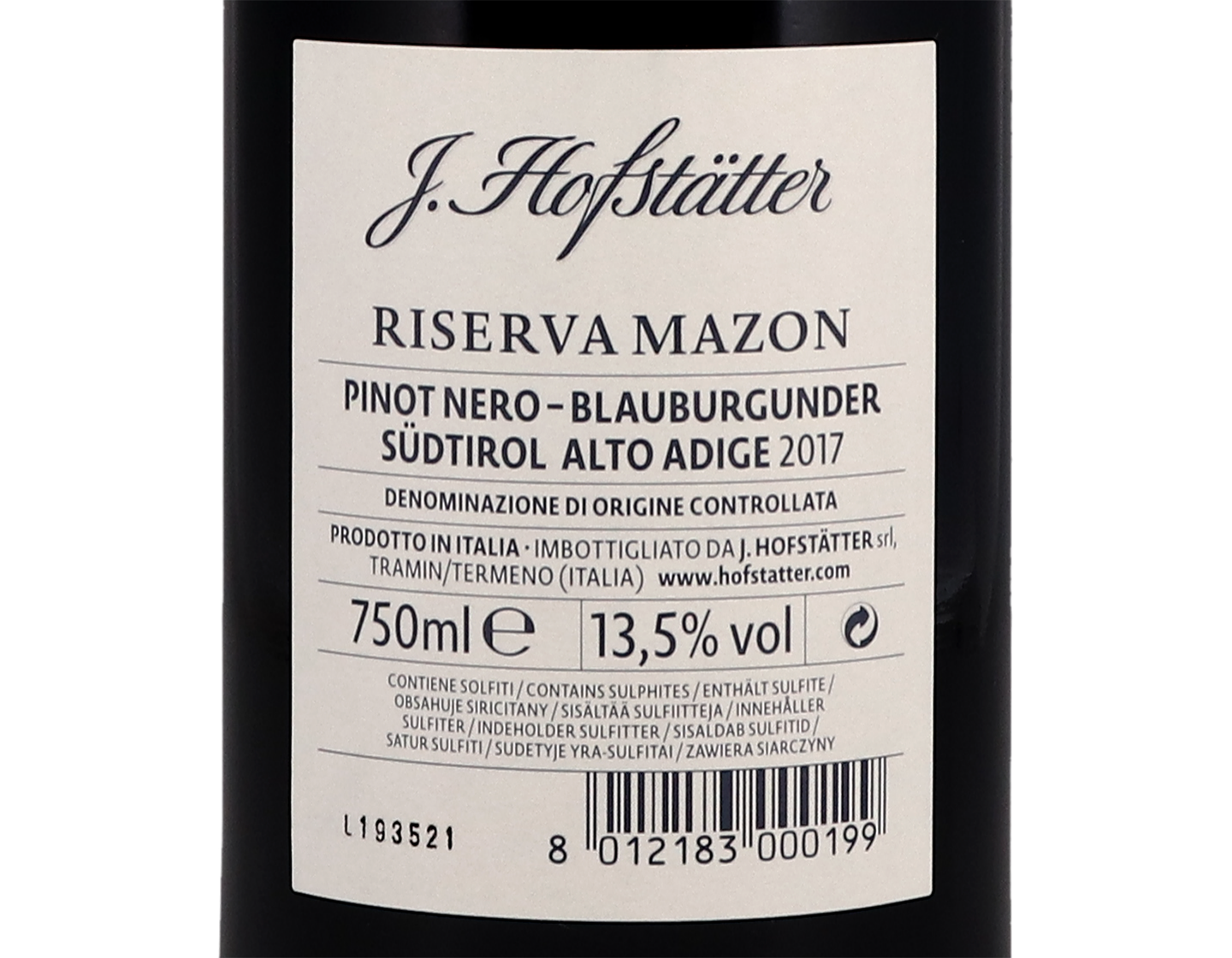 Pinot Nero Riserva Mazon Hofstatter 2017