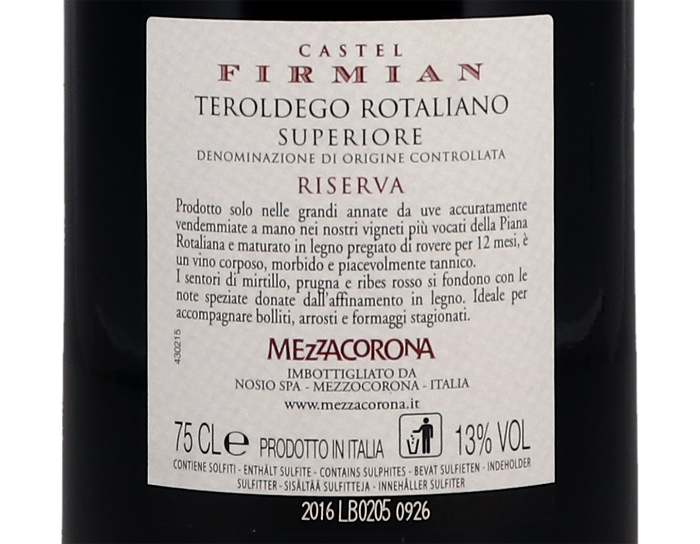 Teroldego Rotaliano Riserva, Castel Firmian 2016