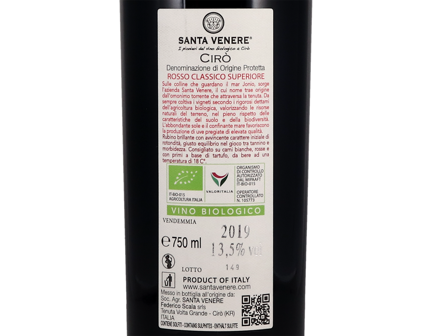 Ciro Rosso Gaglioppo Santa Venere 2019 ORGANIC