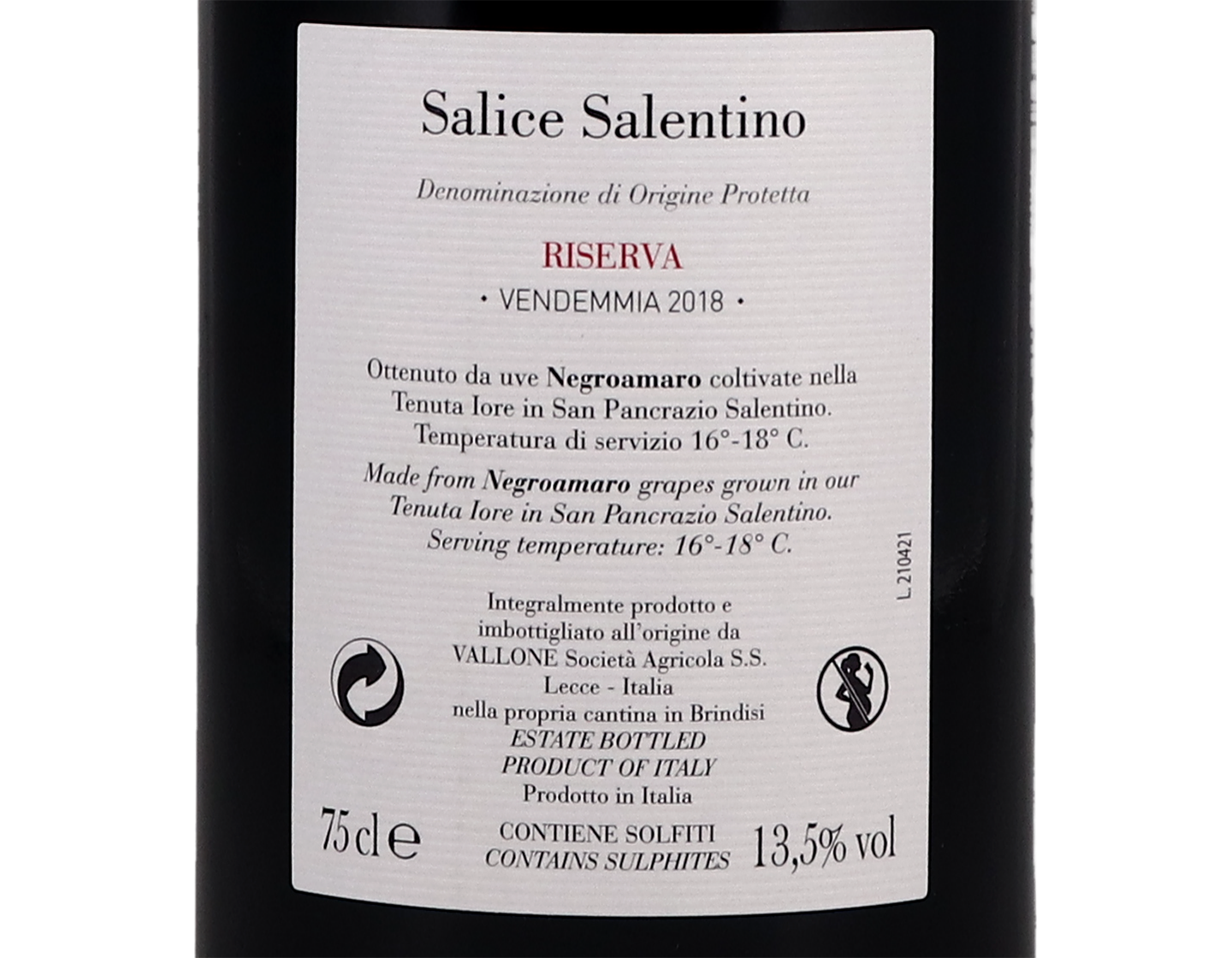 Salice Salentino Riserva Vallone 2018