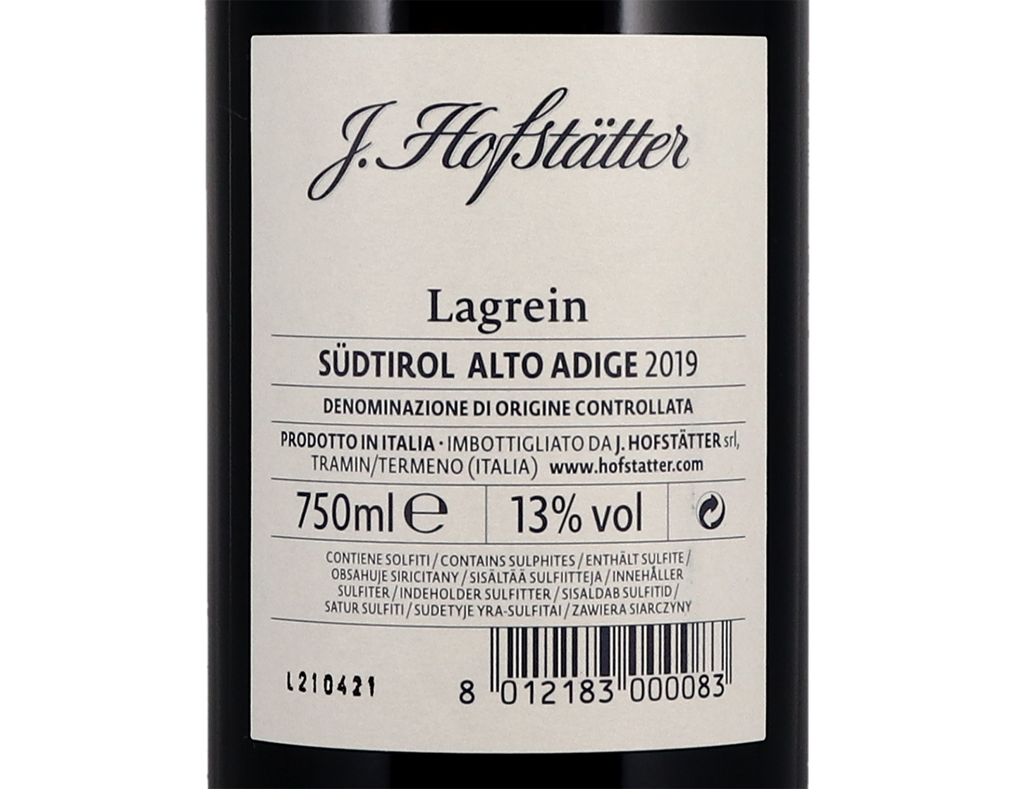 Lagrein Alto Adige Hofstatter 2019