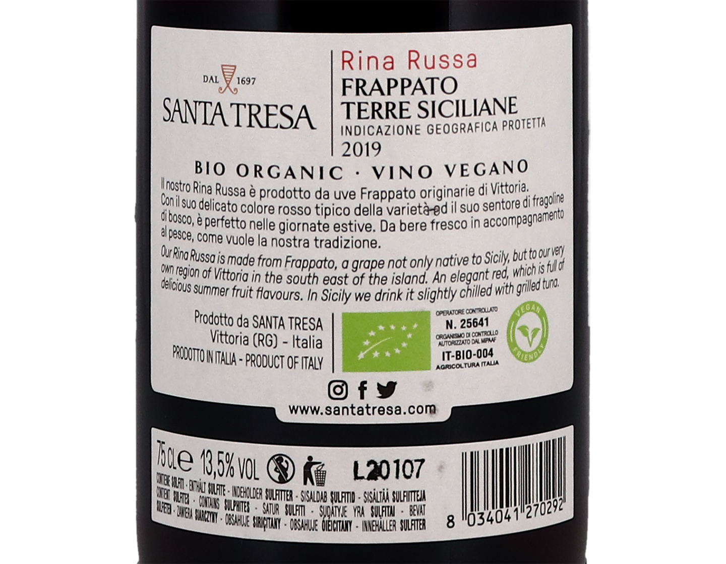 Santa Tresa Rina Russa Frappato 2019 ORGANIC
