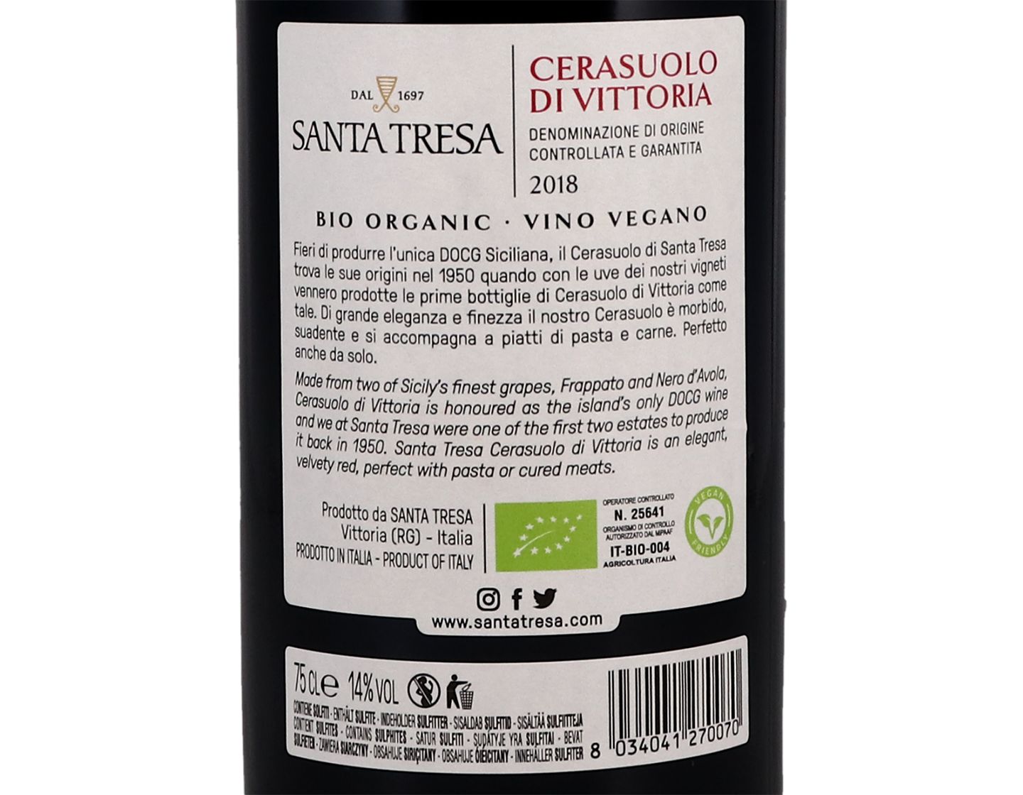 Santa Tresa Cerasuolo di Vittoria 2018 ORGANIC